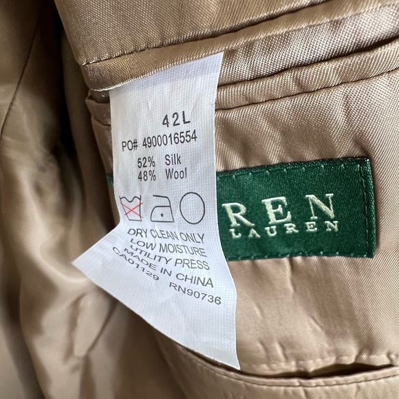 Lauren Ralph Lauren Men’s Wool Blend Check Sport Coat Tan/Brown Size 42L - Picture 5 of 7